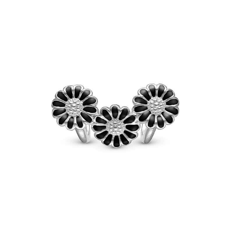 Korálik na Classic náramky - Black Marguerite Trinity, silver 2