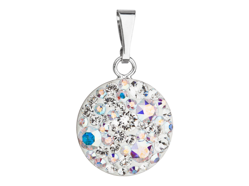 Strieborný prívesok s krištálmi Swarovski okrúhly CRYSTAL AB 34225.2 2