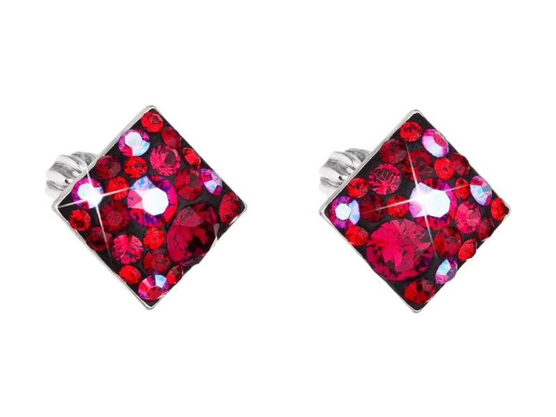 Strieborné náušnice kôstka s krištáľmi Swarovski mix farieb kosoštvorec 31169.3 Cherry 2