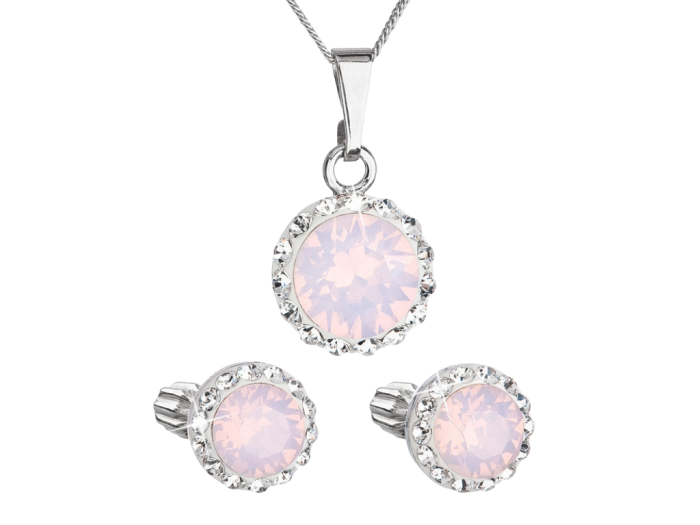 Sada šperkov s krištálmi Swarovski náušnice,retiazka a prívesok ružové opálové okrúhle 39352.7 rose opal 2