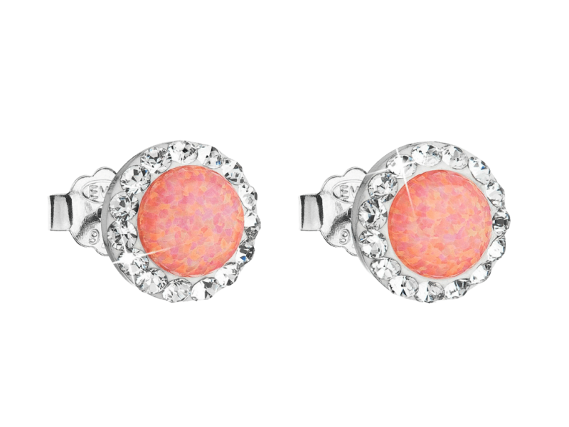 Strieborné náušnice kôstky Swarovski 31317.1 coral opal 2