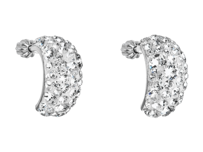 Strieborné náušnice visiace s kryštálmi Swarovski biely polkruh 31164.1 2