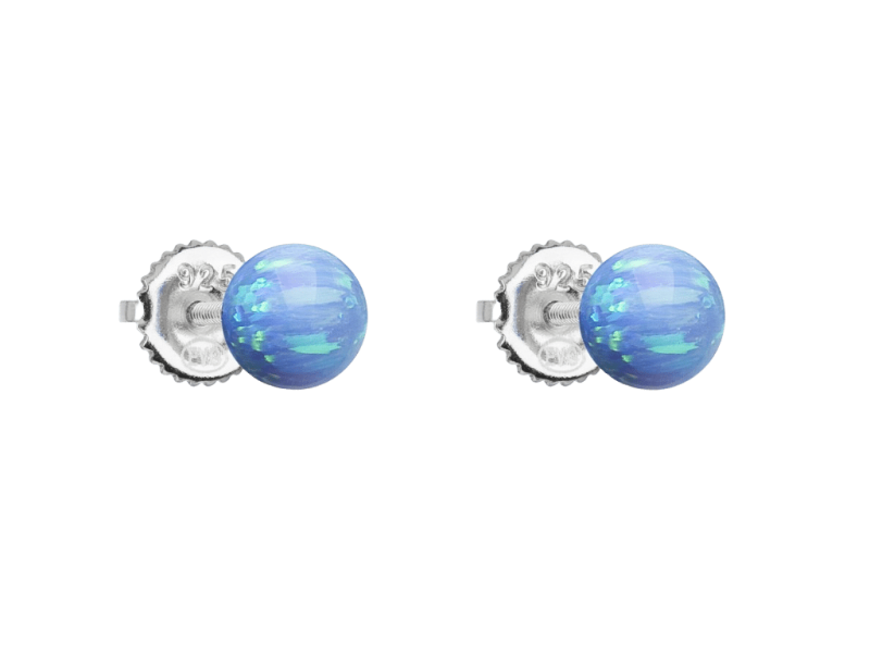 Strieborné náušnice perličky so syntetickým opálom svetlo modré okrúhle 11246.3 blue opal 2