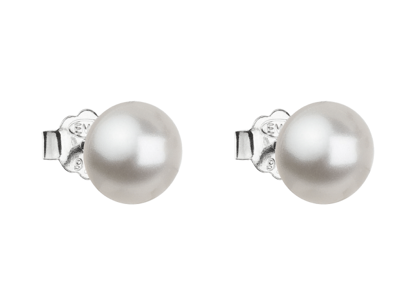 Strieborné náušnice kôstka s perlou Swarovski okrúhle 31142.1 biela 2