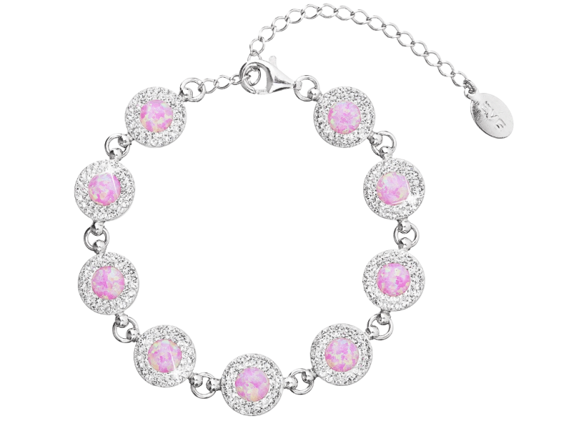 Strieborný náramok so syntetickým opál a krištáľmi Swarovski ružový 33105.1 2