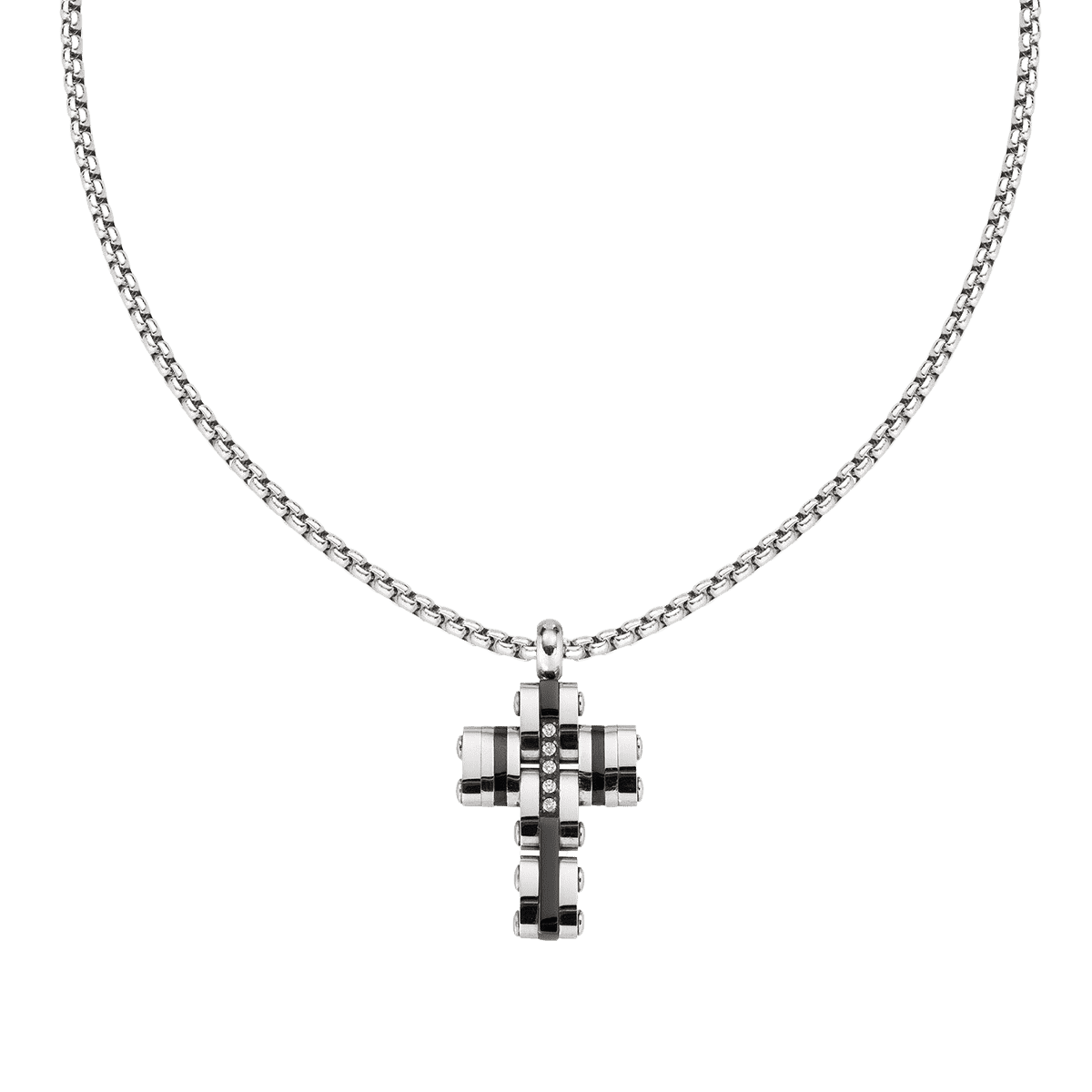 Oceľový náhrdelník AMEN - kríž so zirkónmi 2