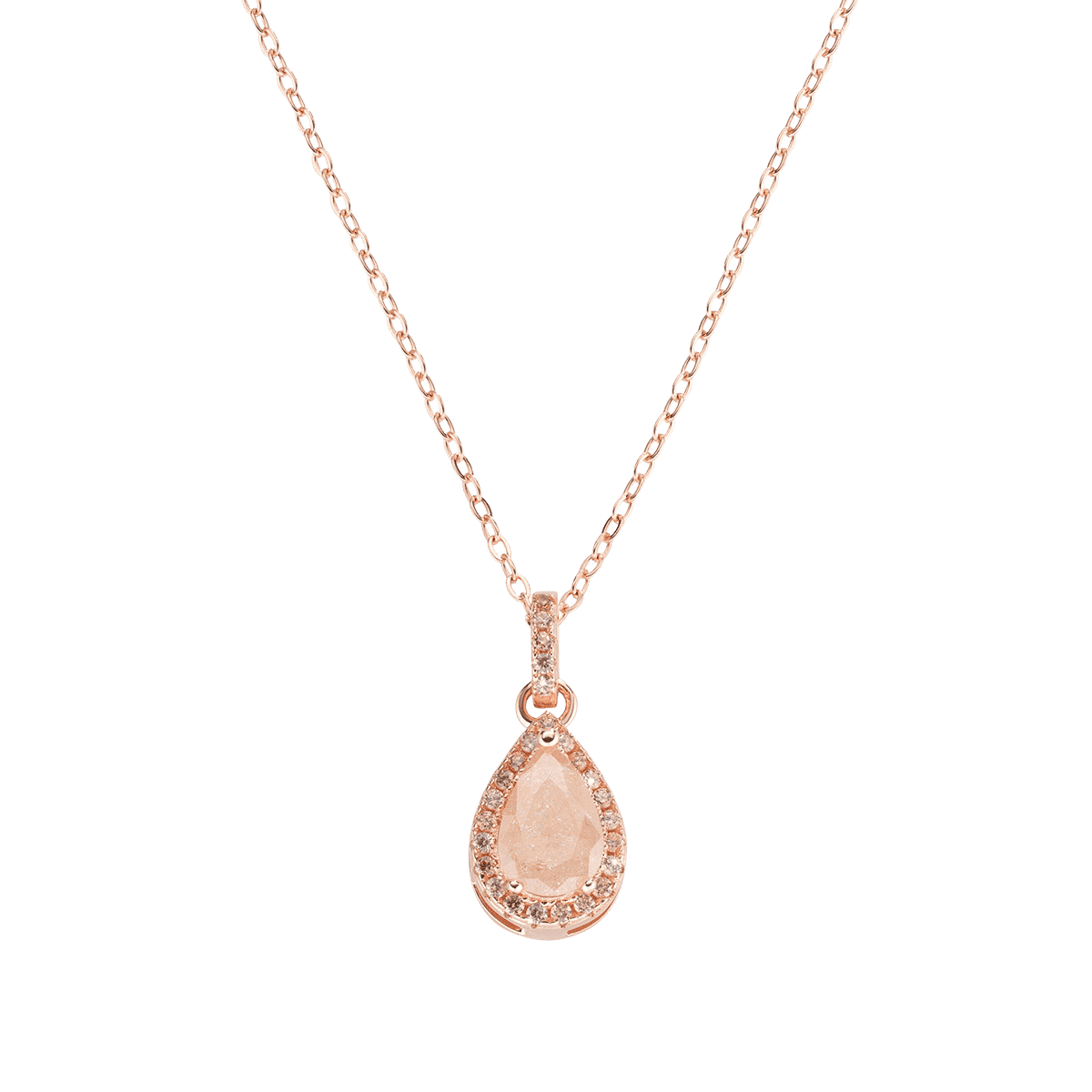 Ružovozlatý strieborný náhrdelník AMEN s príveskom ružová slza 2