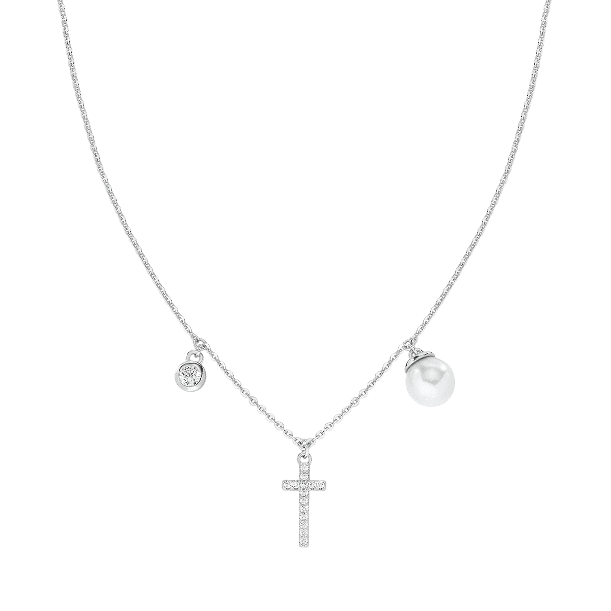 Strieborný náhrdelník AMEN s perlou a krížikom so zirkómni 2