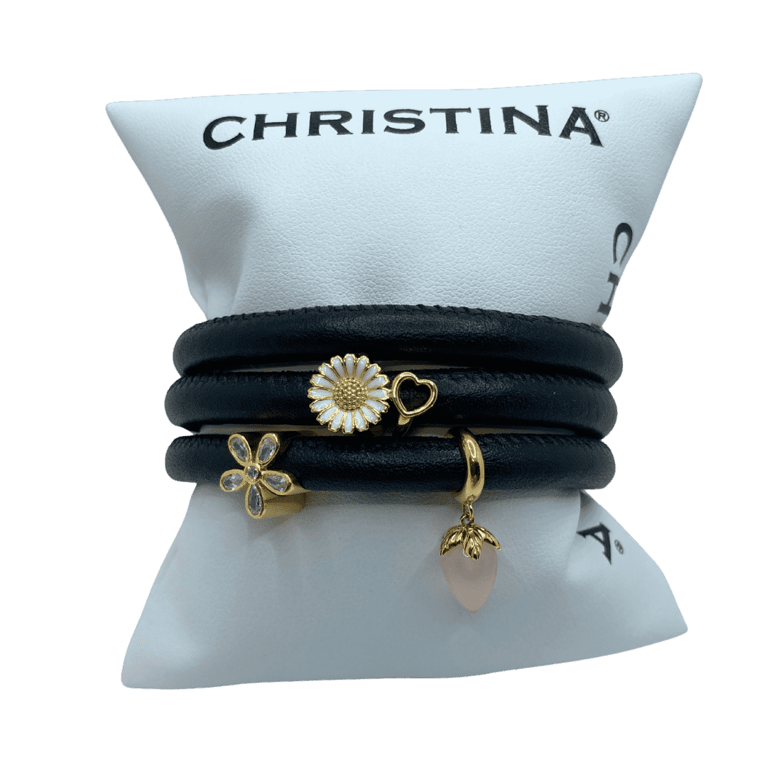 Hotový náramok Christina Nature - čierny Classic s 3 korálikmi - Striebro Ag925/1000 6,0g 2