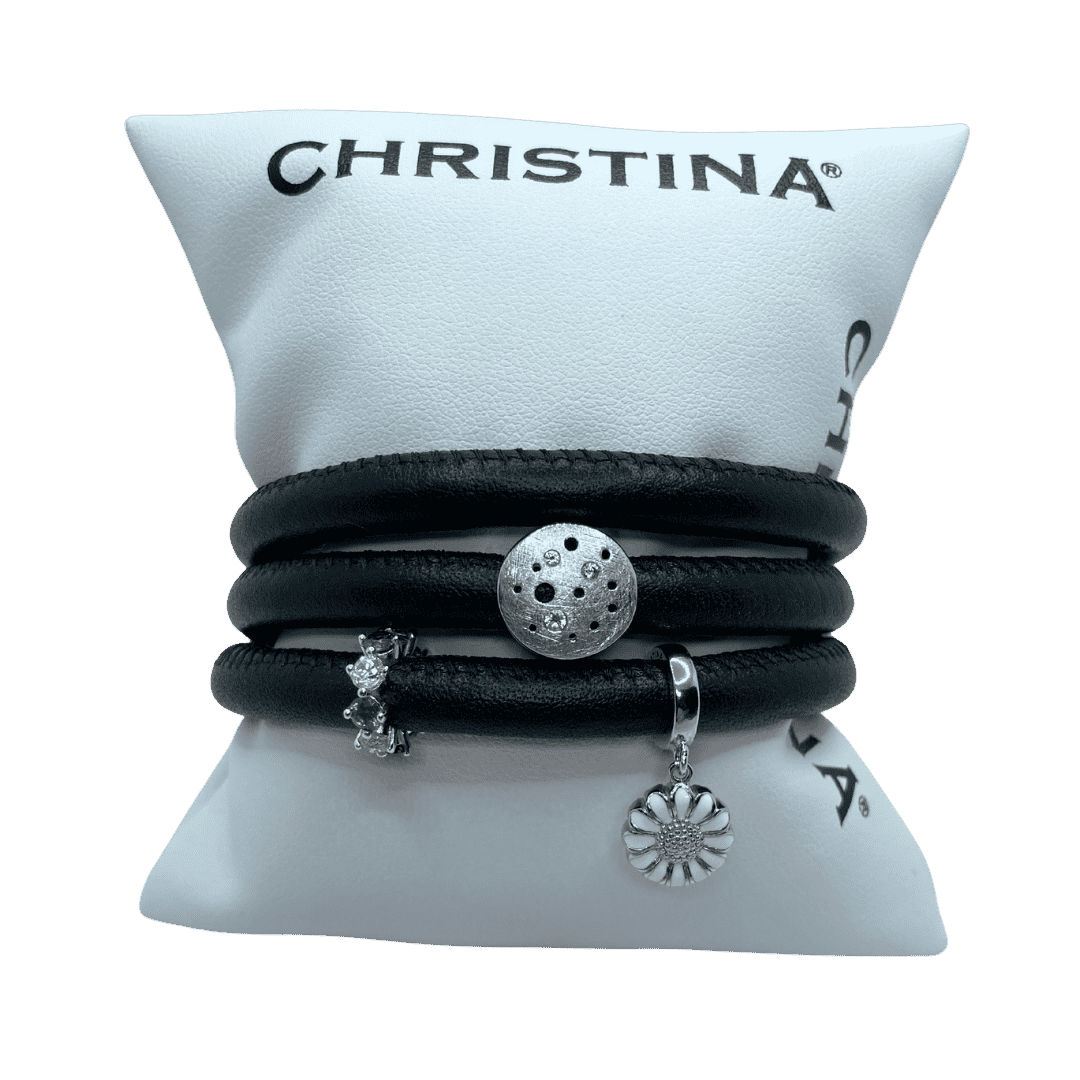 Hotový náramok Christina - čierny Classic s 3 korálikmi - Striebro Ag925/1000 7,0g 2