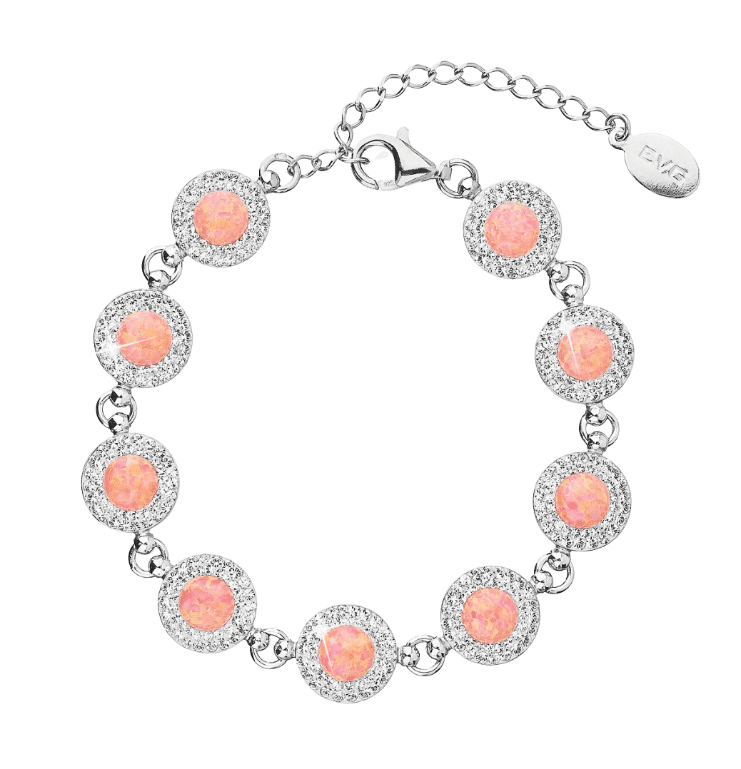 Strieborný náramok so syntetickým opál a krištáľmi Swarovski coral 33105.1 2