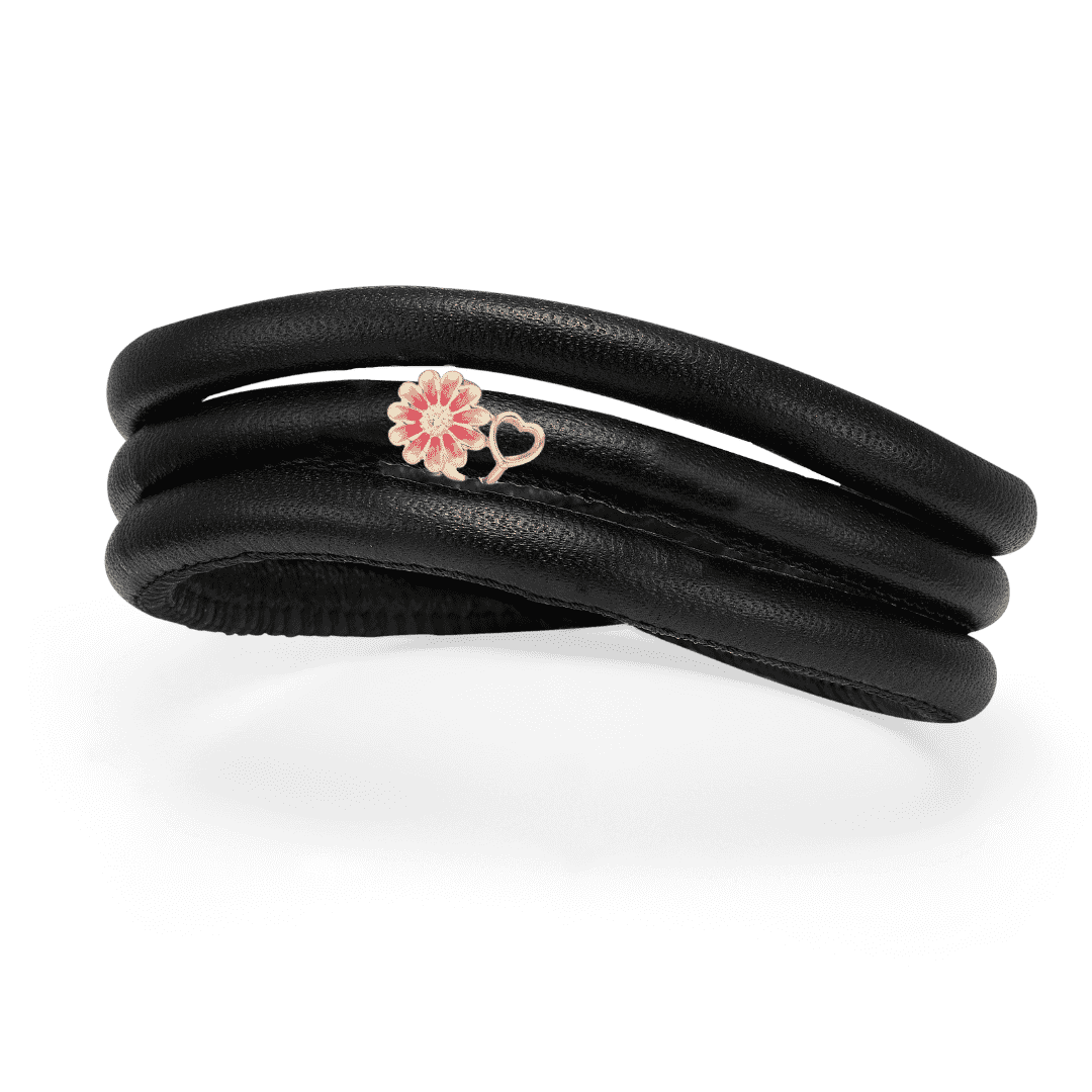 Kožený náramok CHRISTINA čierny s pozláteným korálikom Pink Marguerite 2