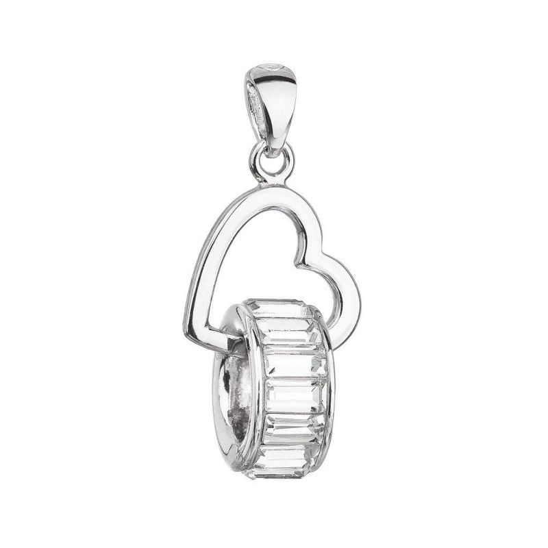 Strieborný prívesok s kryštálmi Swarovski biele srdce 34240.1 2
