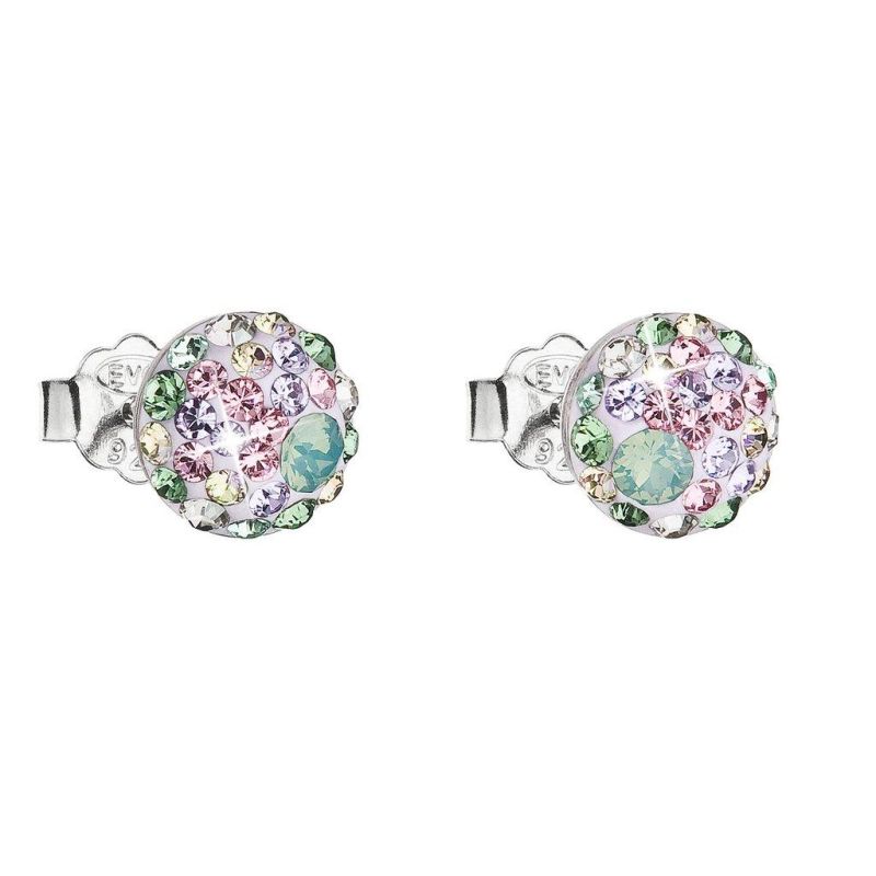 Strieborné náušnice pecka s kryštálmi Swarovski mix farieb okrúhle 31136.3 sakura 2