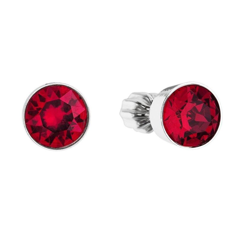 Strieborné náušnice pecka so Swarovski kryštálmi červené okrúhle 31113.3 ruby 2