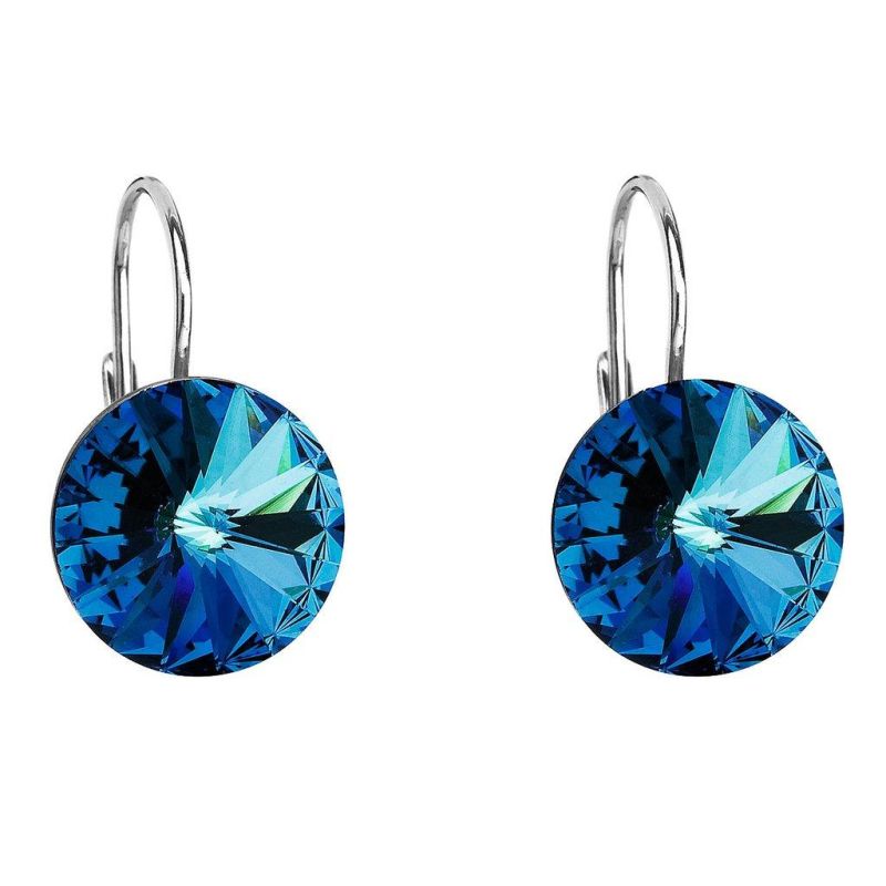 Strieborné náušnice visiace s kryštálmi Swarovski modré okrúhle 31106.5 2