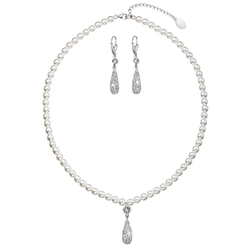 Sada šperkov so syntetickými perlami a kryštálmi Swarovski náušnice a prívesok biela slza 39121.1 2