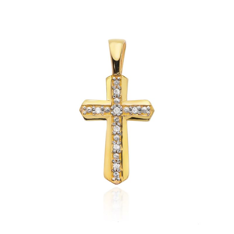 K005 kríž s diamantmi žlté zlato Au 585/1000 2