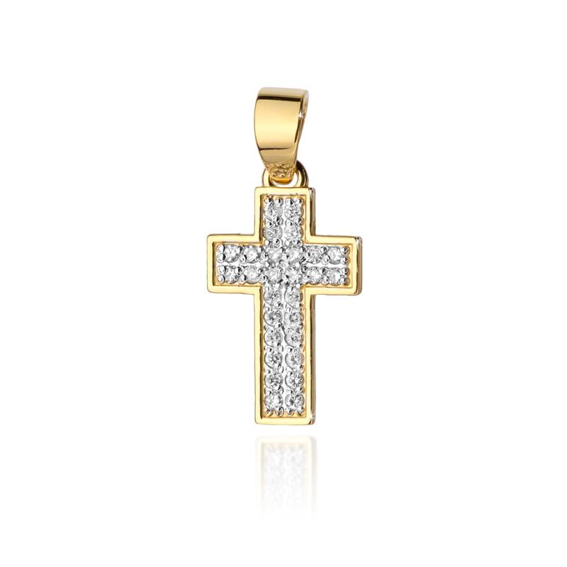 K007 kríž s diamantmi žlté zlato Au 585/1000 2