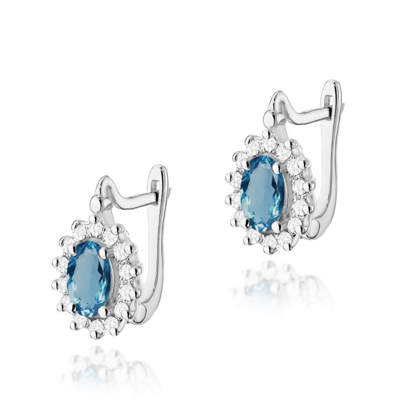 KO182 Topaz London Modré náušnice 2 x 0,50ct biele zlato Au 585/1000 2