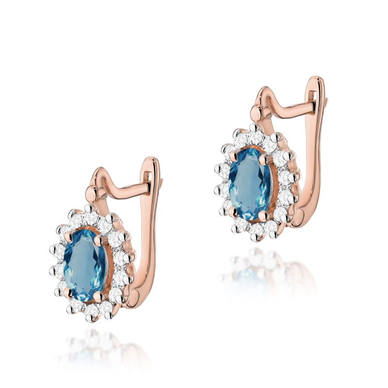 KO182 Topaz London Modré náušnice 2 x 0,50ct ružové zlato Au 585/1000 2