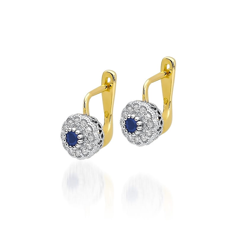 KO284 Zafírové náušnice 2 x 0,15ct žlté zlato Au 585/1000 2