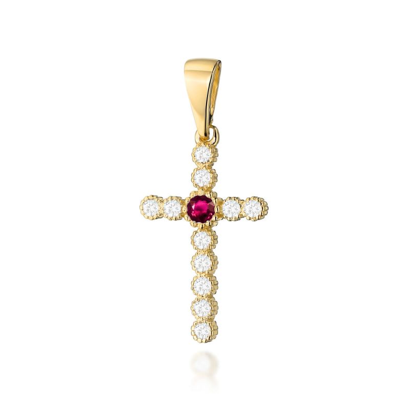 Kríž K008 Ruby 0,15ct žlté zlato Au 585/1000 2