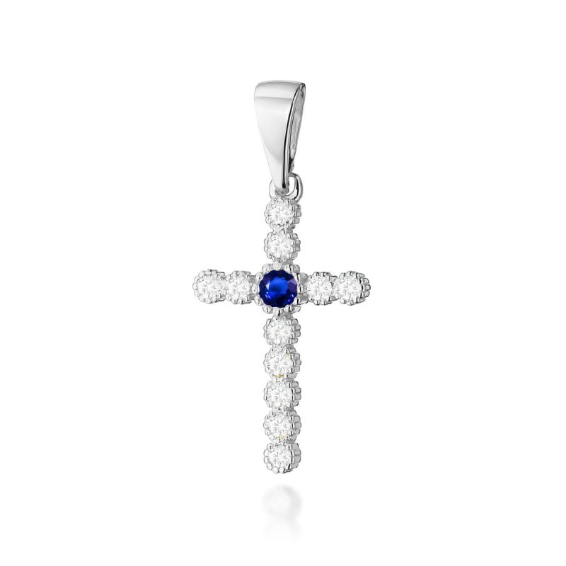 Kríž K008 Zafír 0,15ct biele zlato Au 585/1000 2