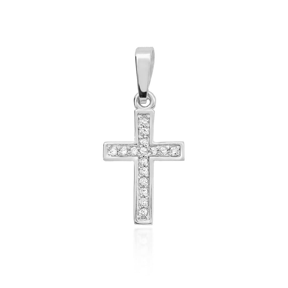 Kríž K042 s diamantmi biele zlato Au 585/1000 2