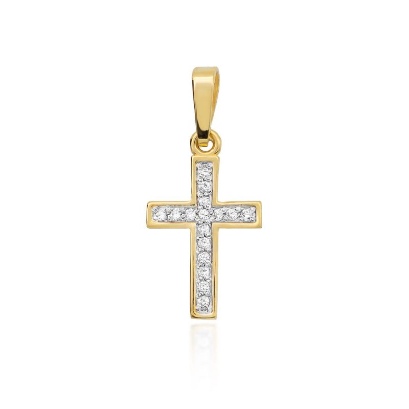 Kríž K042 s diamantmi žlté zlato Au 585/1000 2