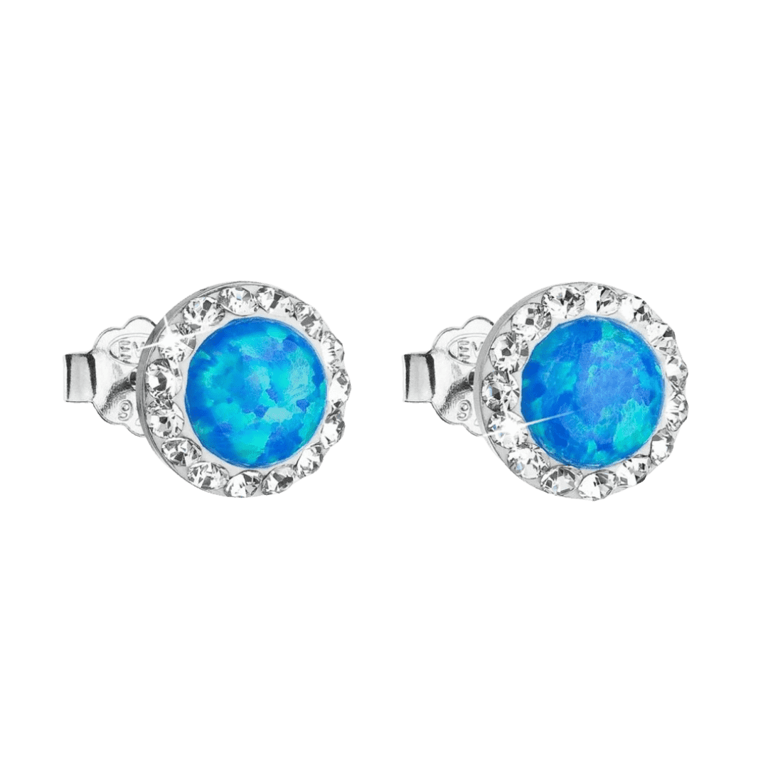 Strieborné náušnice kôstky so syntetickým opálom a Preciosa krištáľmi modré 31217.1 blue 2