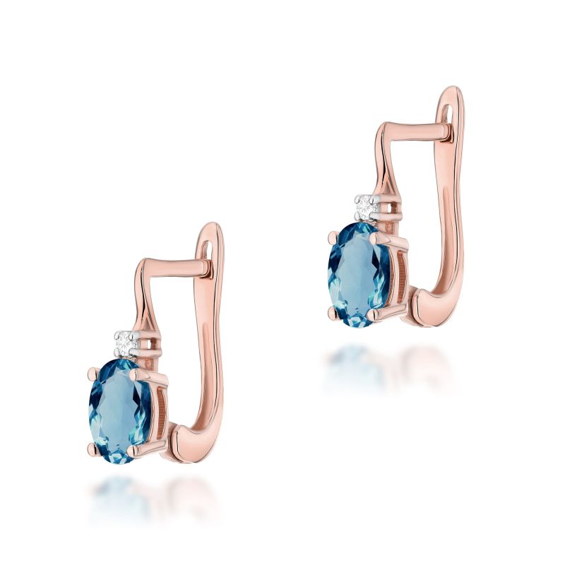 Náušnice K0011 Topaz London Blue 2 x 0,50ct ružové zlato Au 585/1000 2