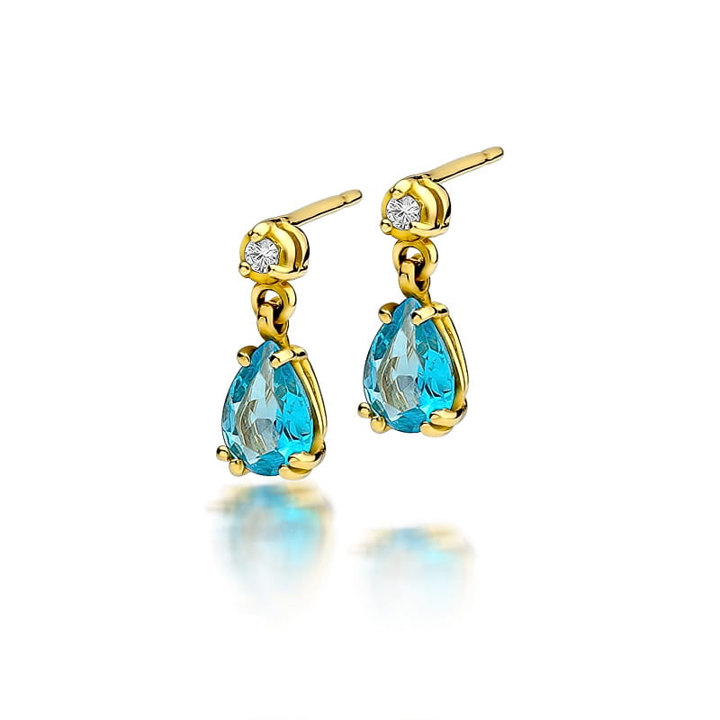 Náušnice KO006 Topaz 2 x 0,90ct žlté zlato Au 585/1000 2