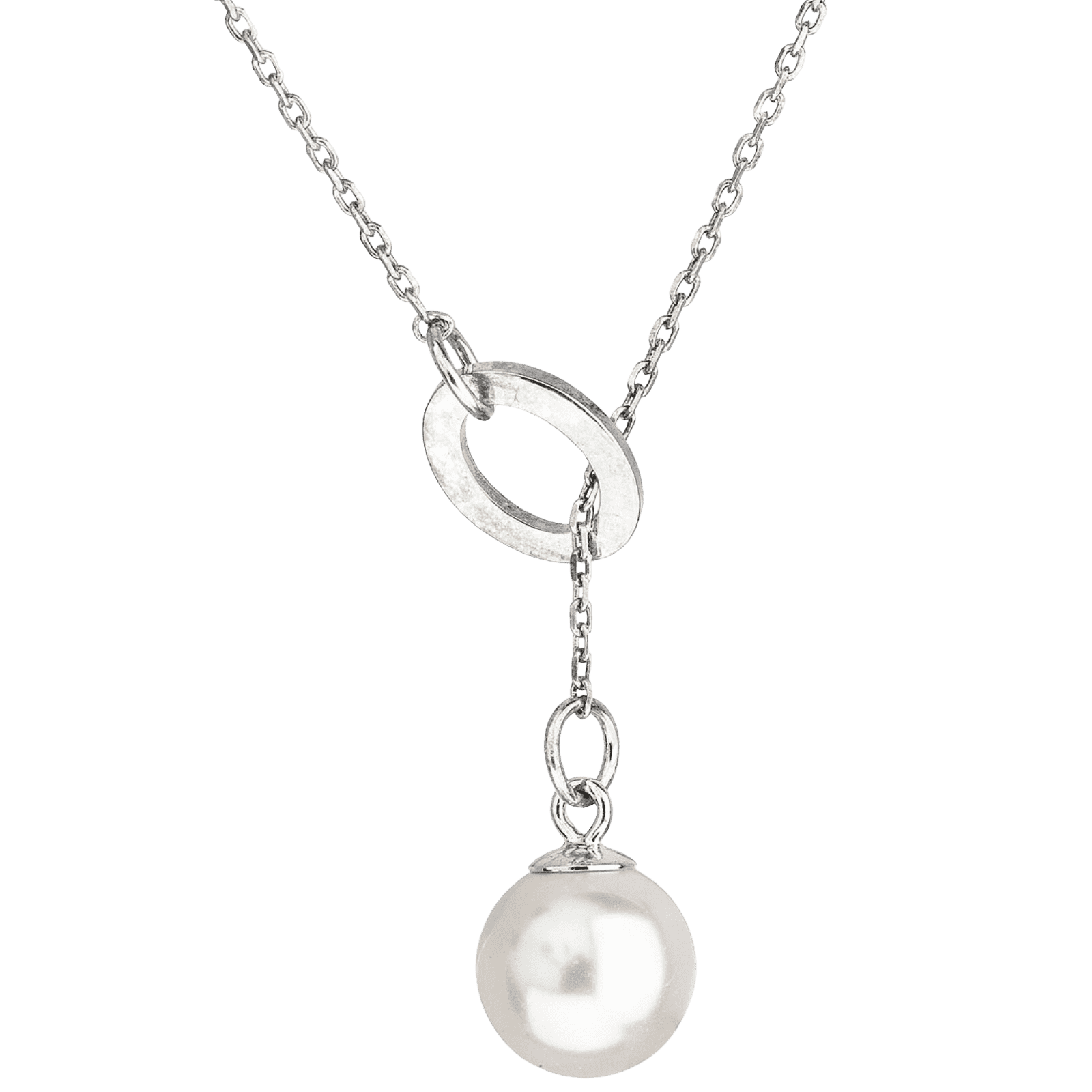 Strieborný náhrdelník s krištáľmi Swarovski a bielou perlou 32062.1 2