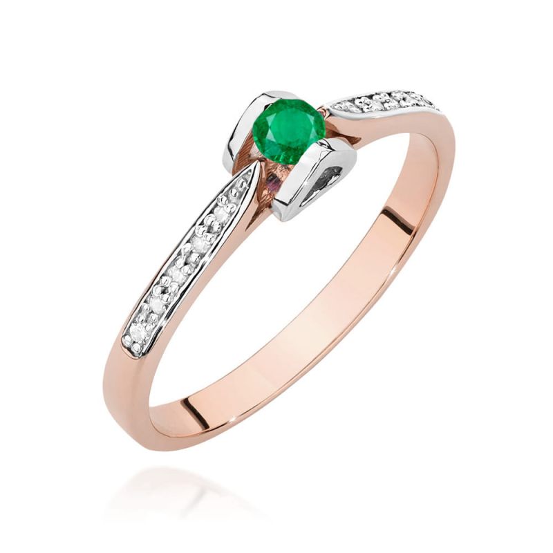 Prsteň W0435 Emerald 0.15ct ružové zlato Au 585/1000 2