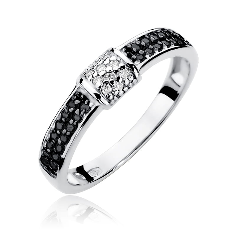 Prsteň W297 s čiernymi diamantmi, biele zlato Au 585/1000 2
