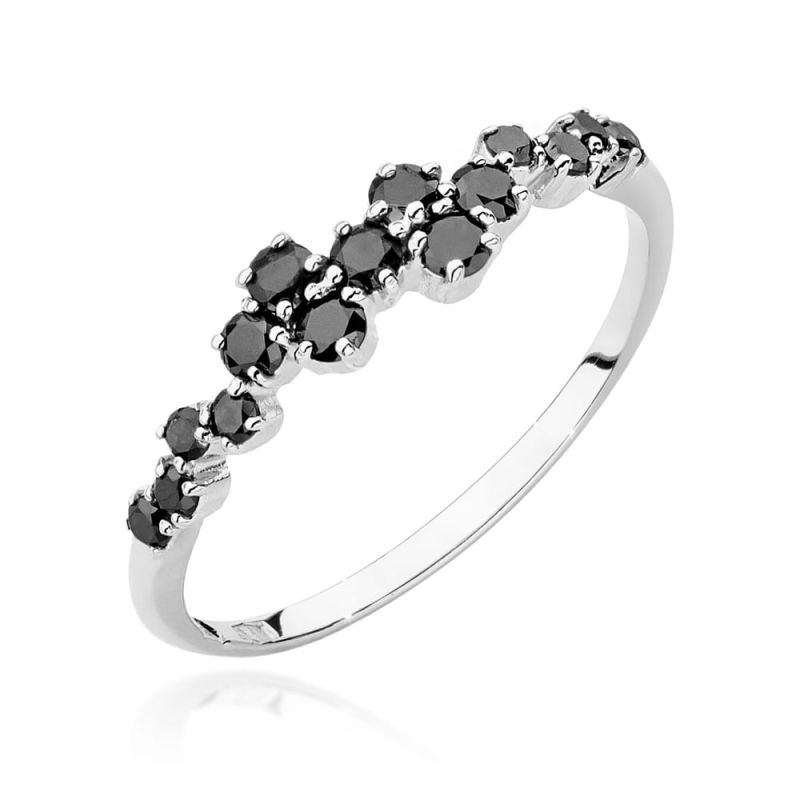 Prsteň W528 s čiernymi diamantmi, biele zlato Au 585/1000 2