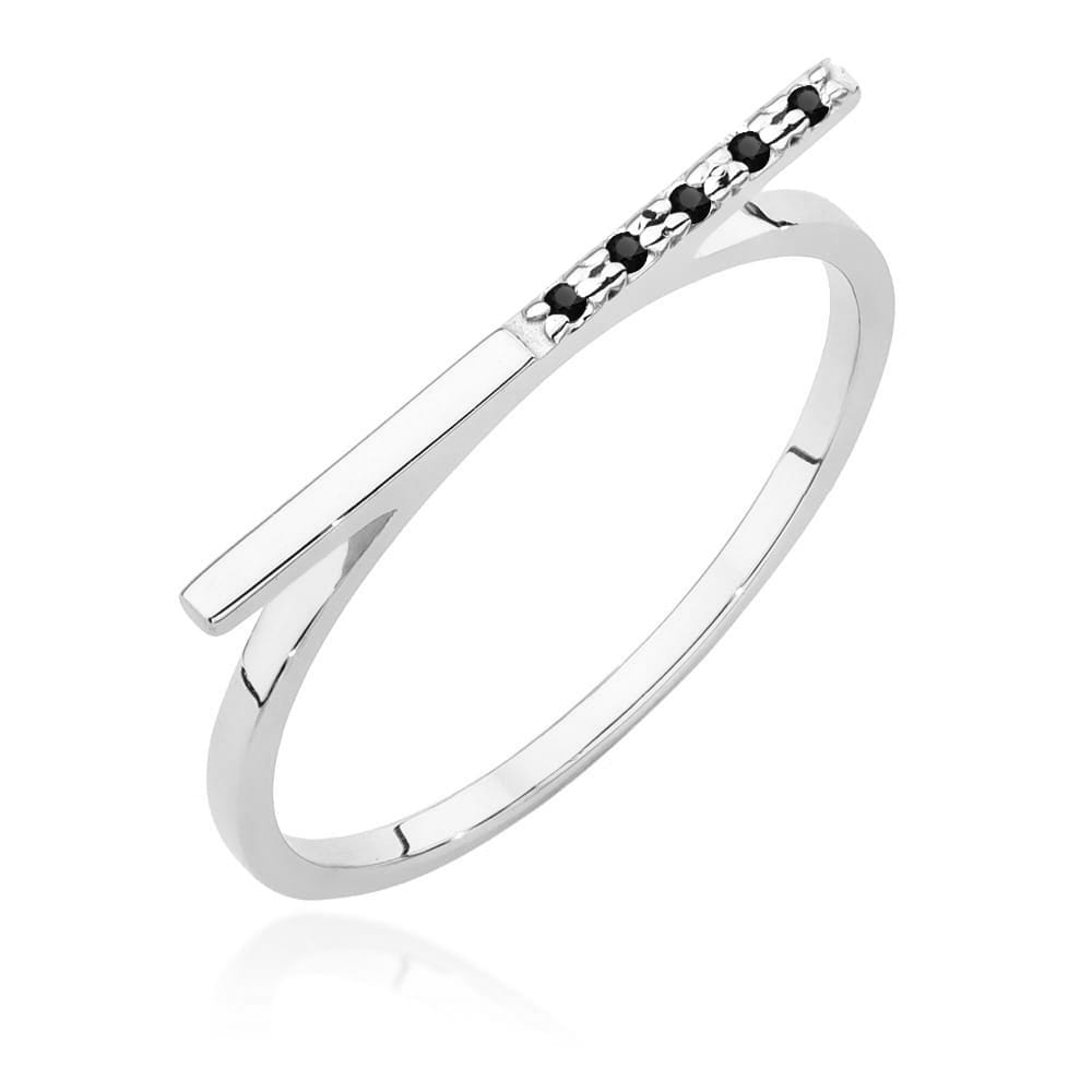 Prsteň W537 s čiernymi diamantmi, biele zlato Au 585/1000 2