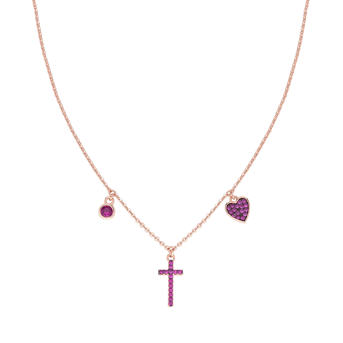 Dámsky náhrdelník AMEN s krížom a srdcom s ružovými zirkónmi 2