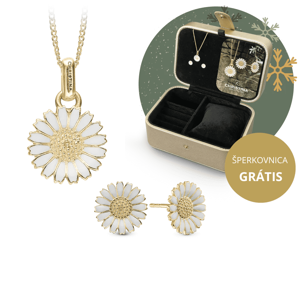 Set pozlátené náušnice a náhrdelník CHRISTINA Margarétka a šperkovnica 2