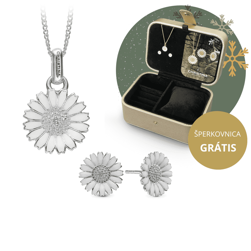 Set strieborné náušnice a náhrdelník CHRISTINA Margarétka a šperkovnica 2