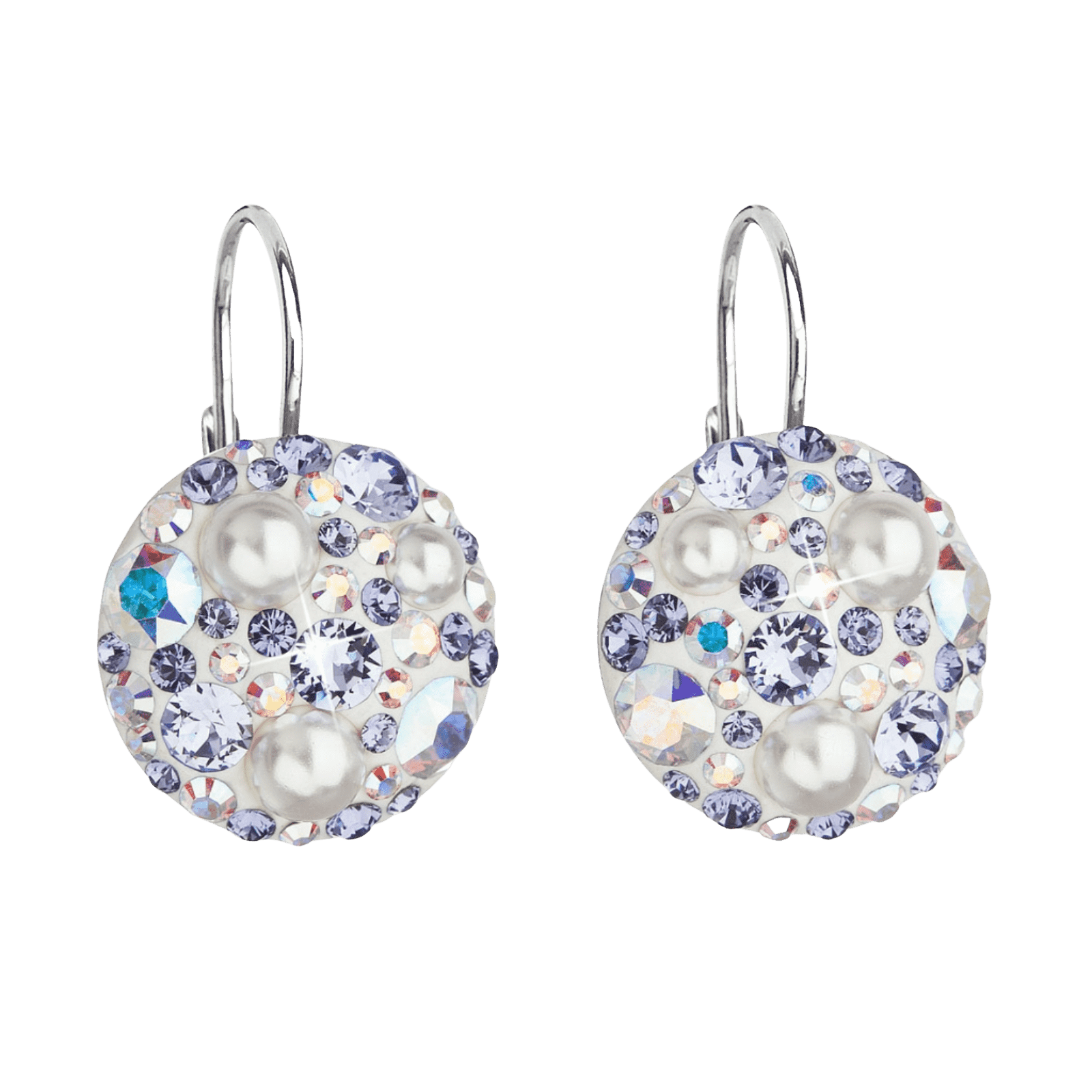 Strieborné náušnice visiace s krištálmi Swarovski okrúhle 31183.9 Tanzanite 2