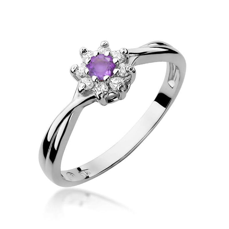 W072 Ametystový prsteň 0,10ct biele zlato Au 585/1000 2