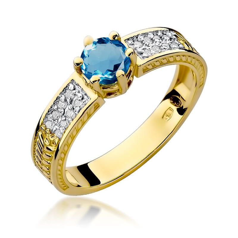 W075 Topaz London Modrý prsteň 0,50ct žlté zlato Au 585/1000 2