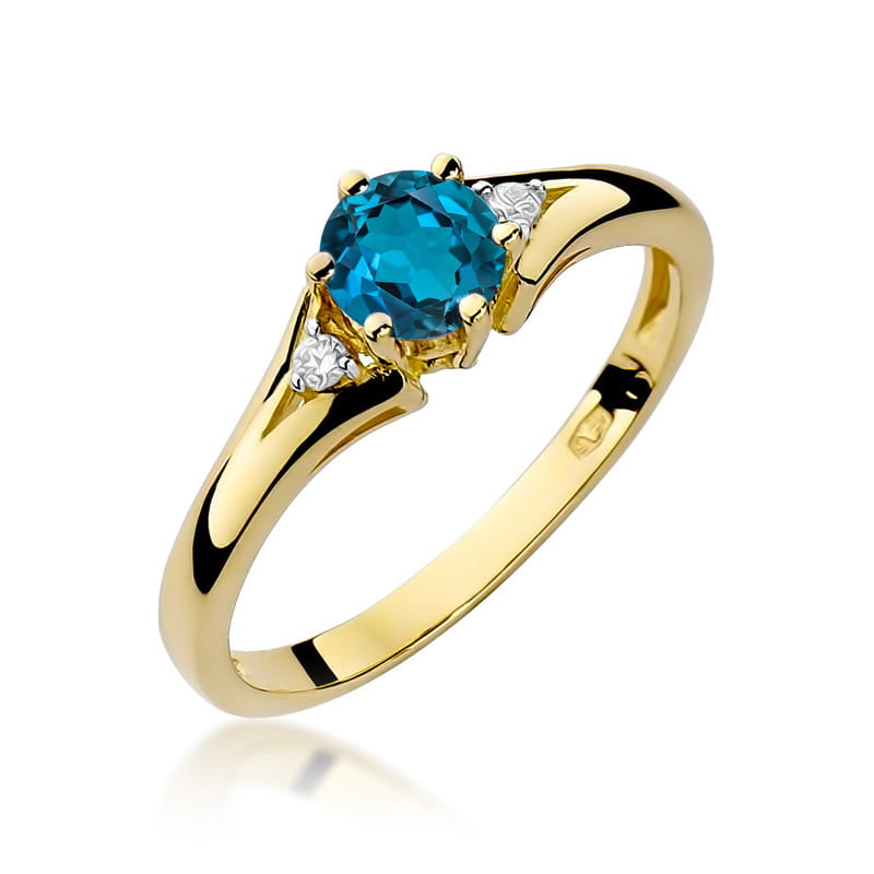 W076 Topaz London Modrý prsteň 0,50ct žlté zlato Au 585/1000 2