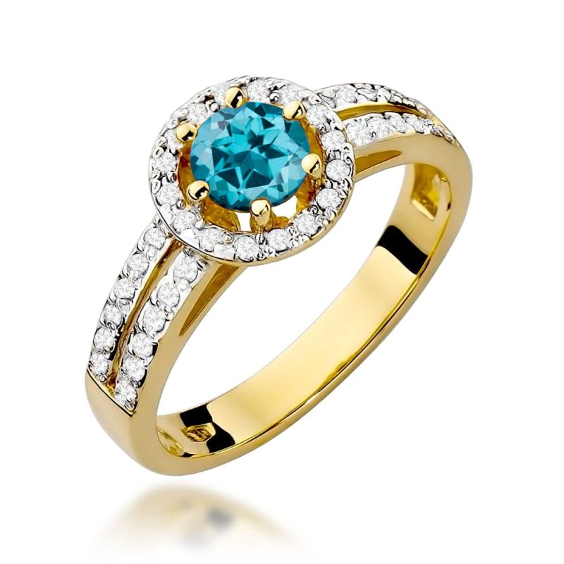 W087 Topaz London Modrý prsteň 0,50ct žlté zlato Au 585/1000 2