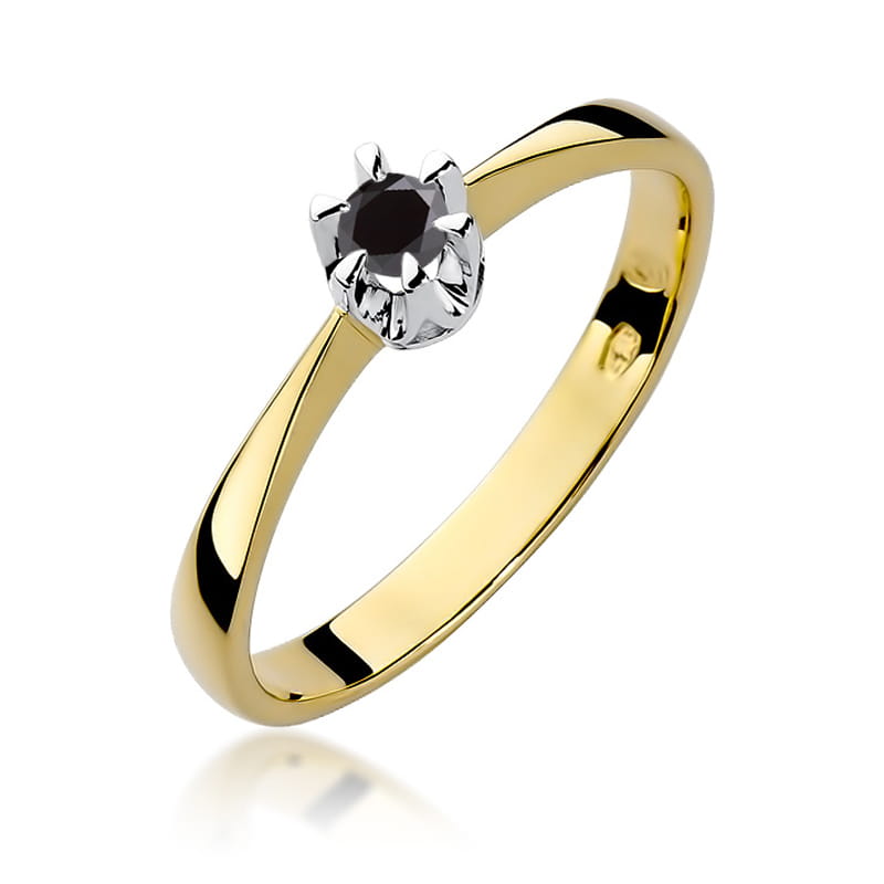 W111 Prsteň Black Diamond 0.12ct žlté zlato Au 585/1000 2