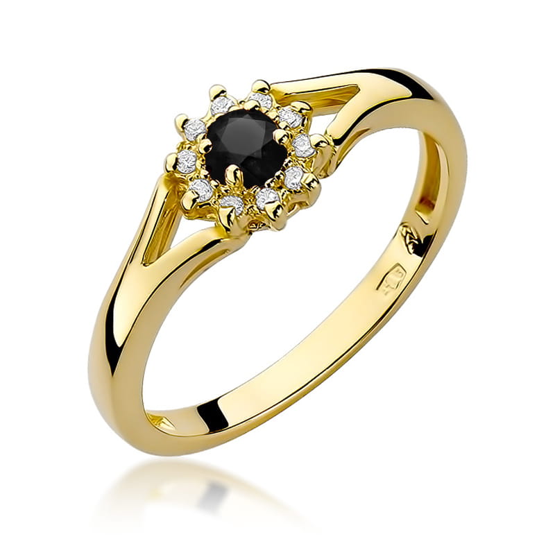 W185 Prsteň Black Diamond 0.12ct žlté zlato Au 585/1000 2