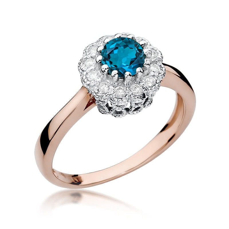 W284 Topaz London Modrý prsteň 0,50ct ružové zlato Au 585/1000 2