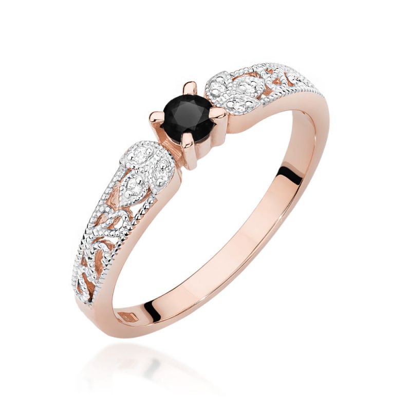 W411 Prsteň Black Diamond 0.12ct ružové zlato Au 585/1000 2